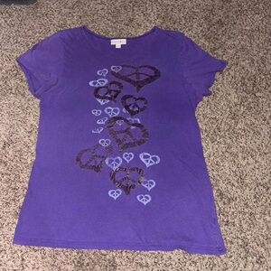 Y2K Purple baby tee with heart peace signs